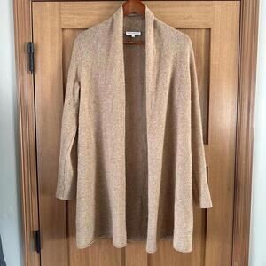 White + Warren 100% Cashmere Open Front Cardigan Sweater Tan Women’s size Medium